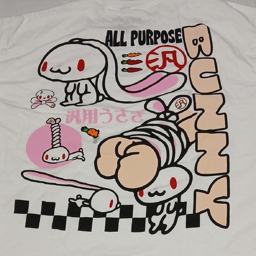 All Purpose Bunny White Graphic T-Shirt Tee L RARE Hanyo Usagi Gloomy Bear